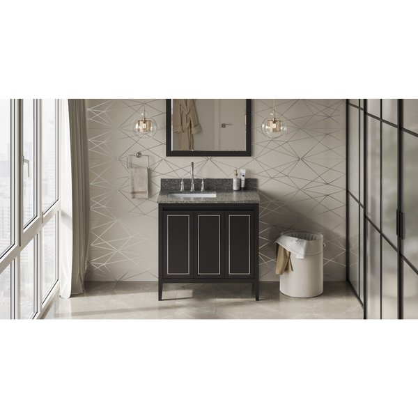 Jeffrey Alexander 36In. Blk Percival Vanity, Left Offset, Boulder Vanity Cultured Mrbl Vanity Top, Undrmnt Rctngl Bowl VKITPER36BKBOR